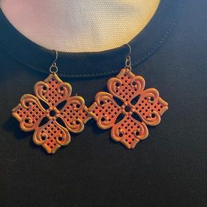 Pink and Gold Dangle Diamond Shaped Earrings